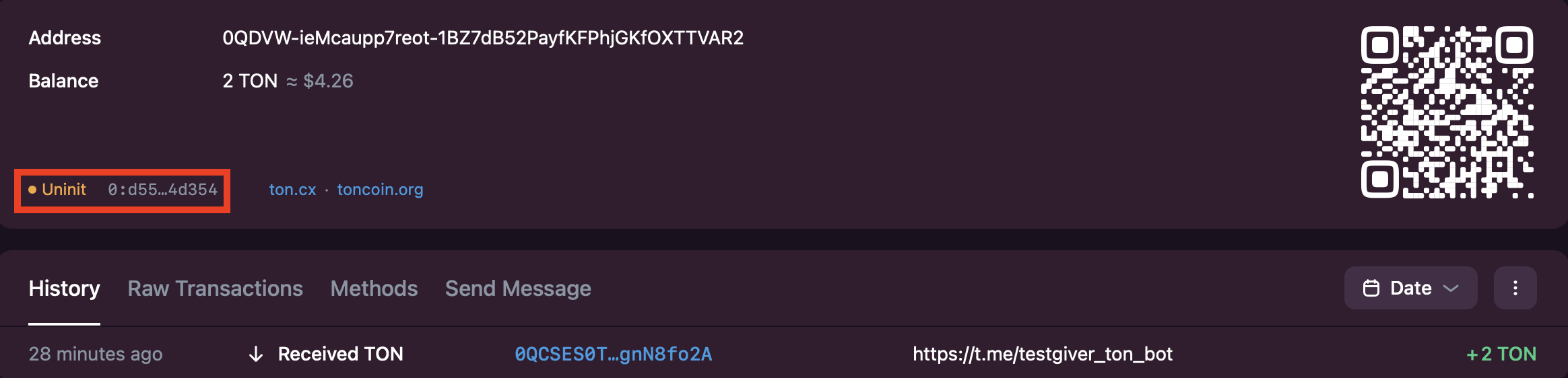 Wallet balance showing uninit state