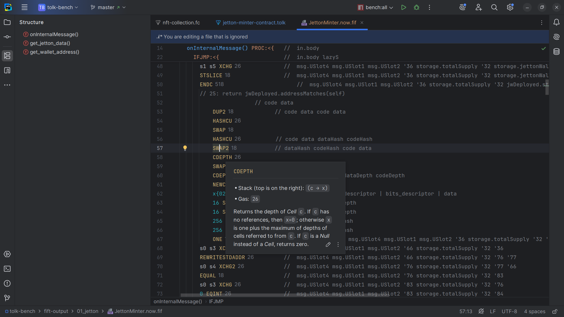 Screenshot of the Fift assembly support