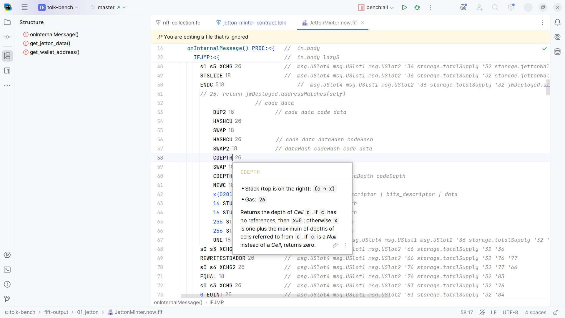 Screenshot of the Fift assembly support