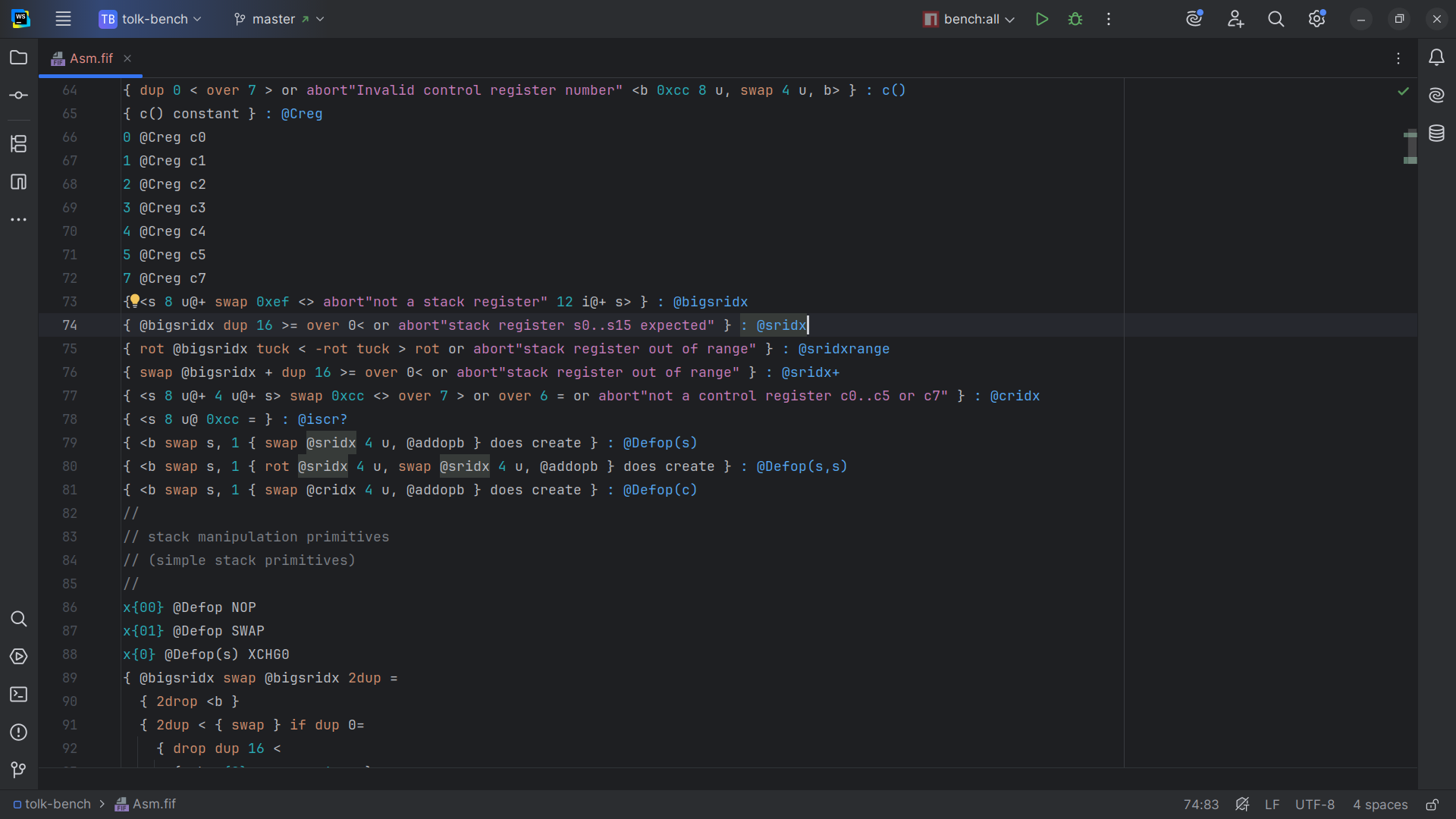 Screenshot of the Fift language support