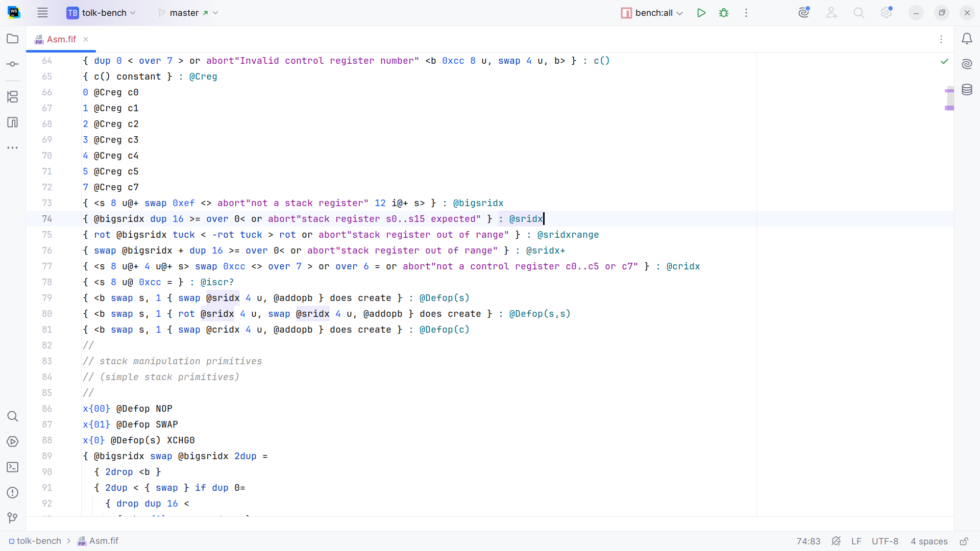 Screenshot of the Fift language support