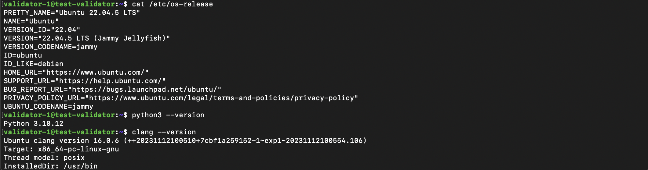 Versions output