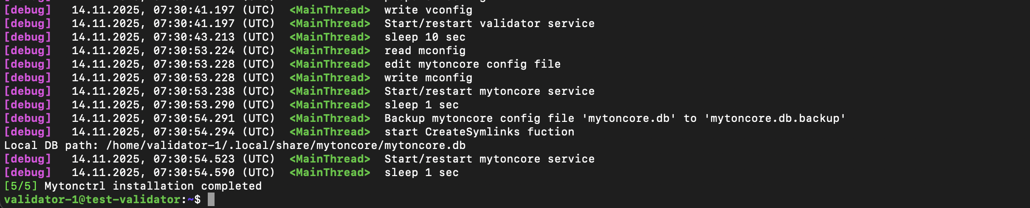 Expected final output for validator installation