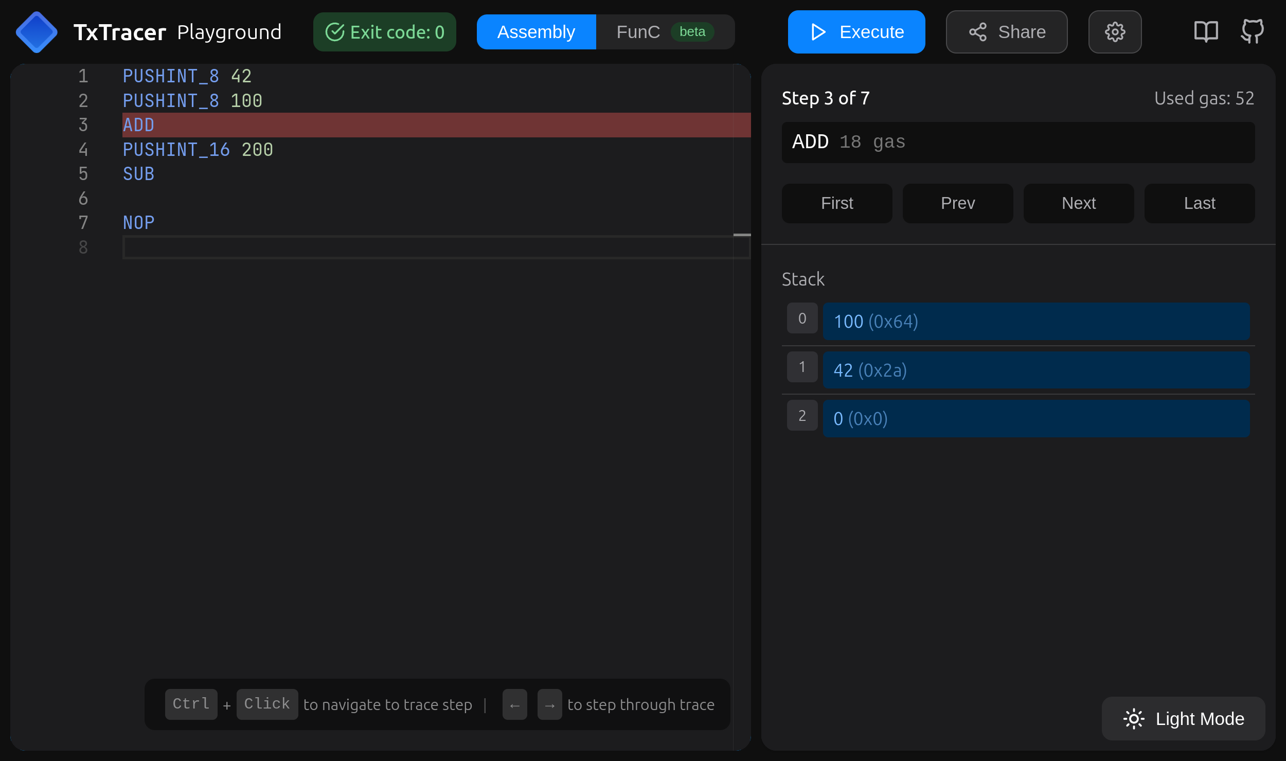 Screenshot of tracing some assembly
