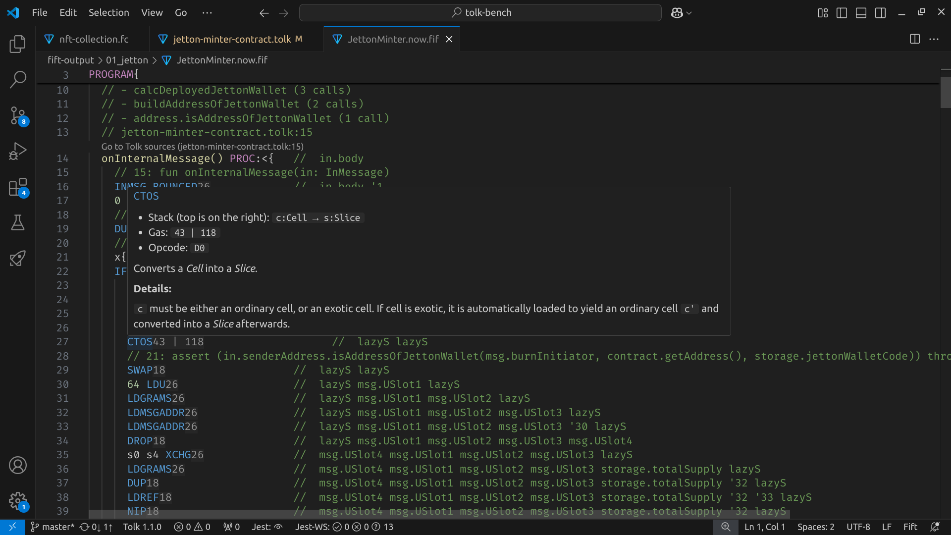 Screenshot of the Fift assembly support
