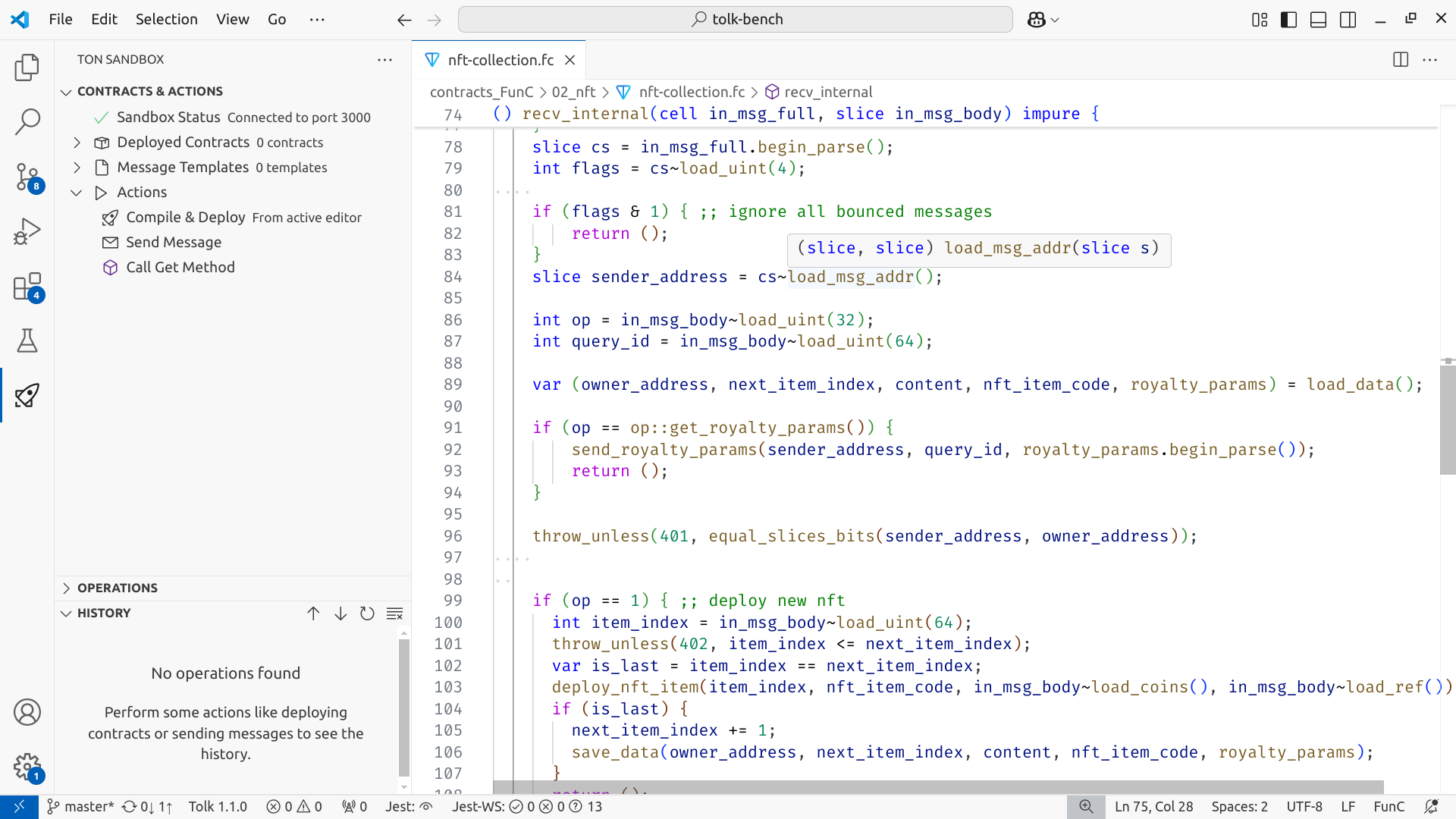 Screenshot of the FunC language support