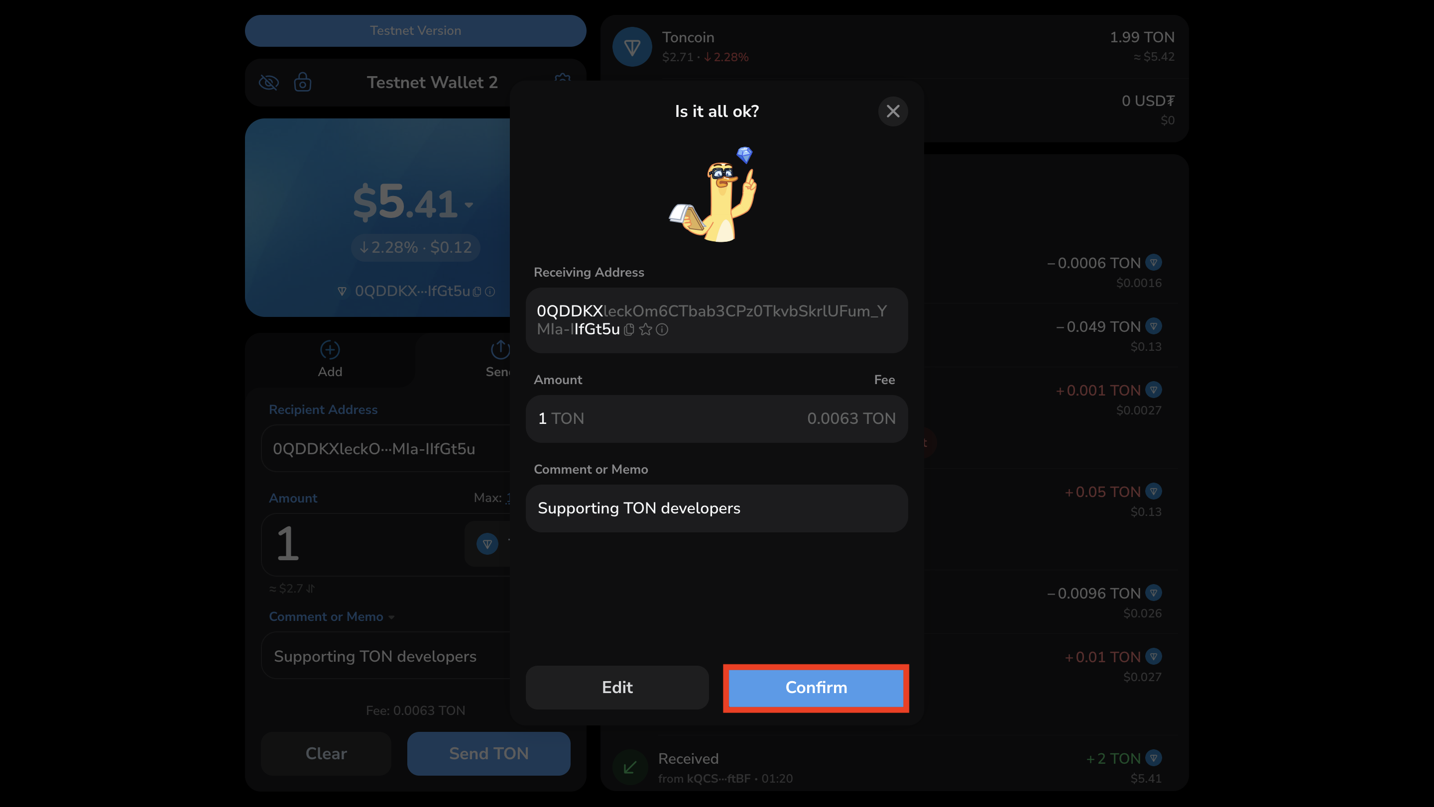 Confirm transaction