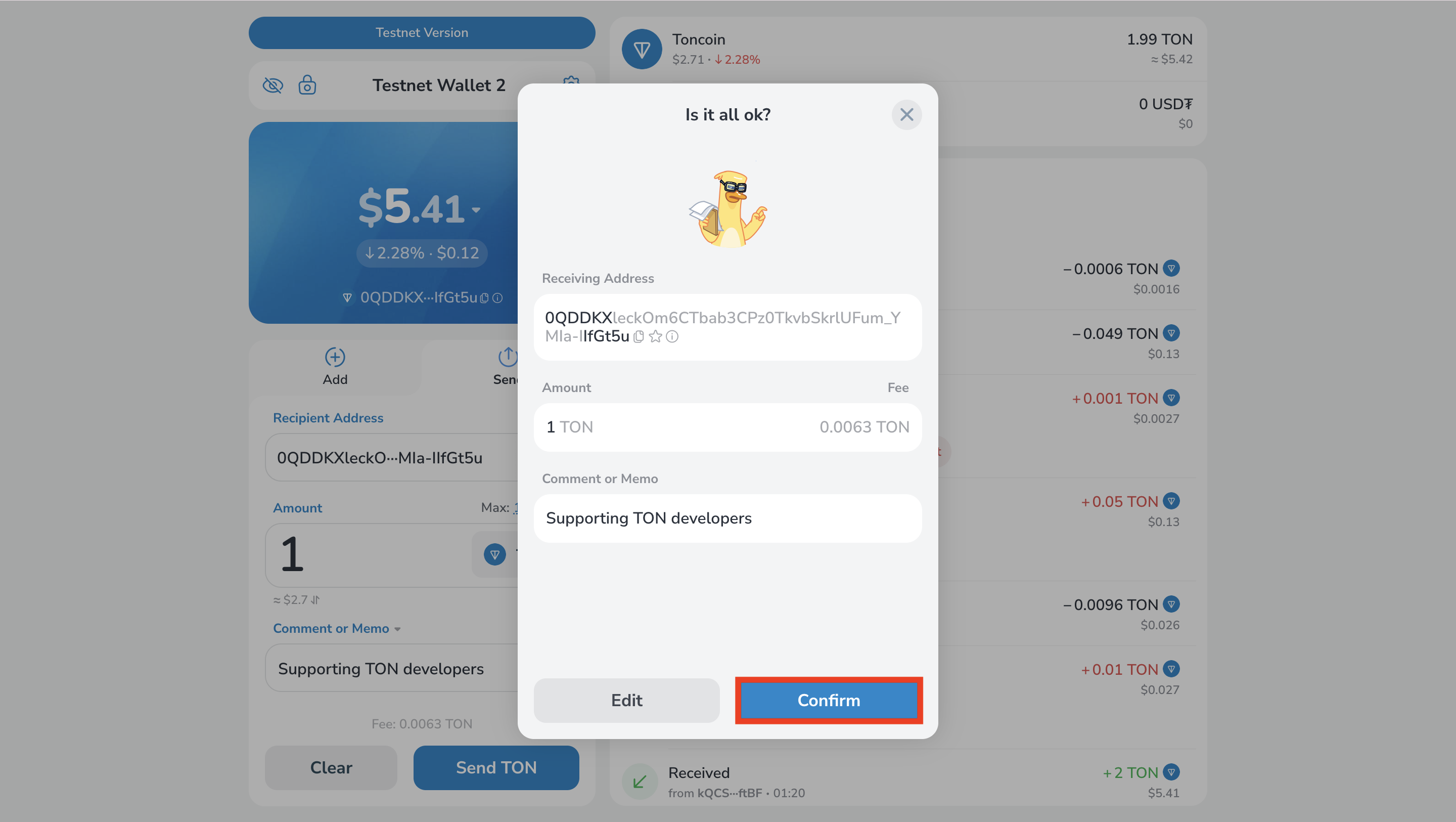 Confirm transaction